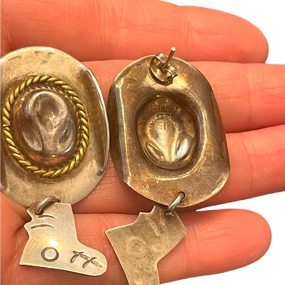 Vintage Southwestern Cowboy hat boot Mexico 925 dangle chunky earrings - Picture 4 of 8